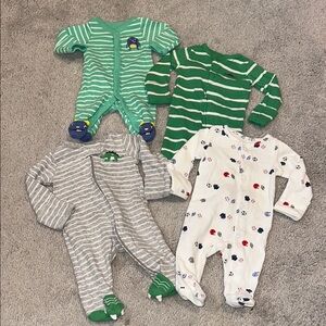Carters Preemie baby boy lot of 4 sleepers EUC